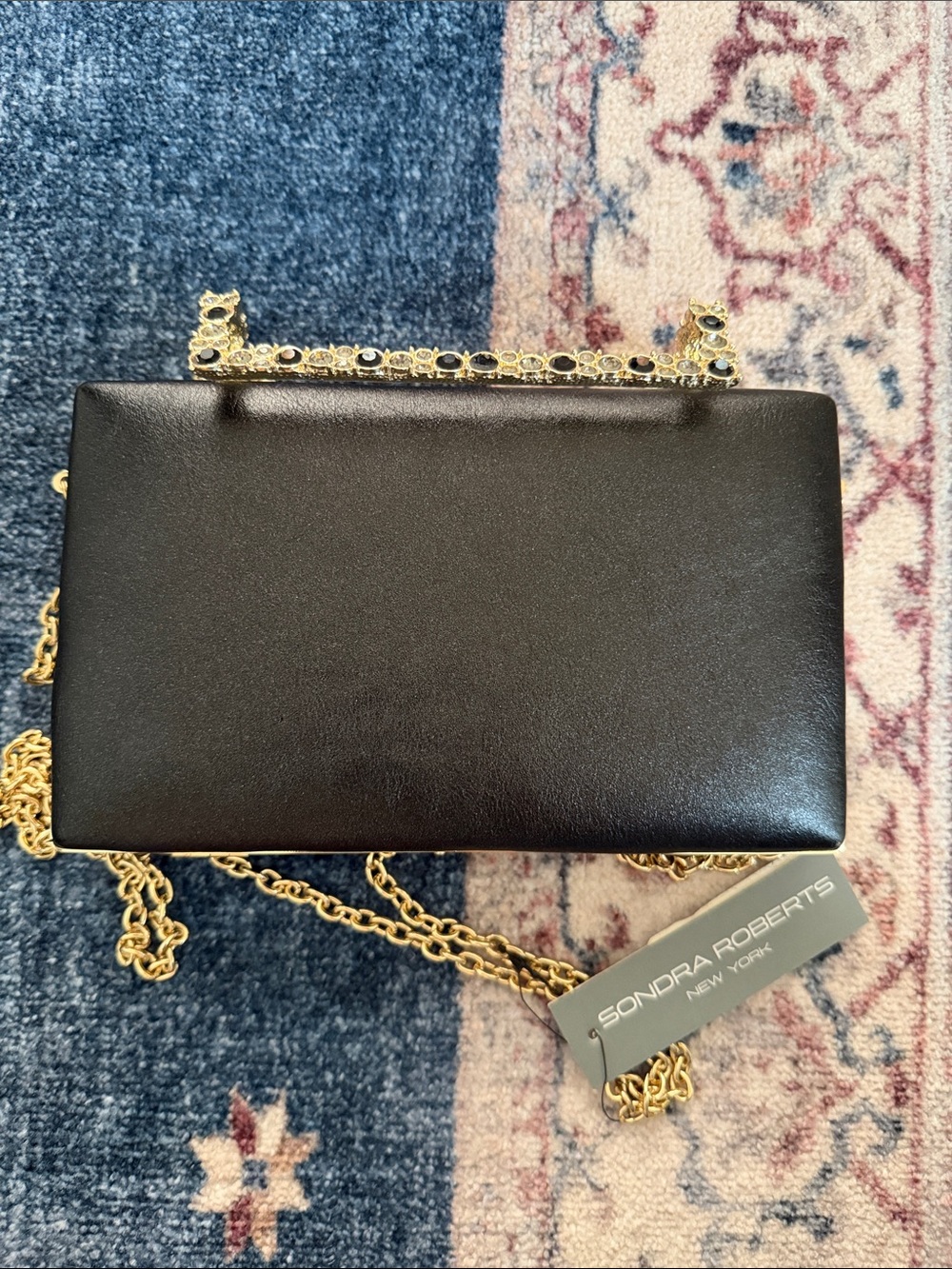 Sondra Roberts Black Clutch with Gold Jeweled Frame